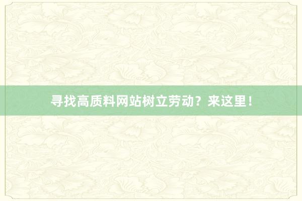 寻找高质料网站树立劳动？来这里！